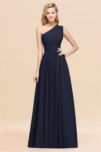 One Shoulder Pleated Chiffon A-line Bridesmaid Dress Burgundy