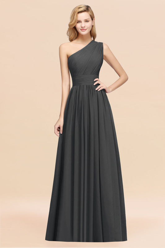 One Shoulder Pleated Chiffon A-line Bridesmaid Dress Burgundy