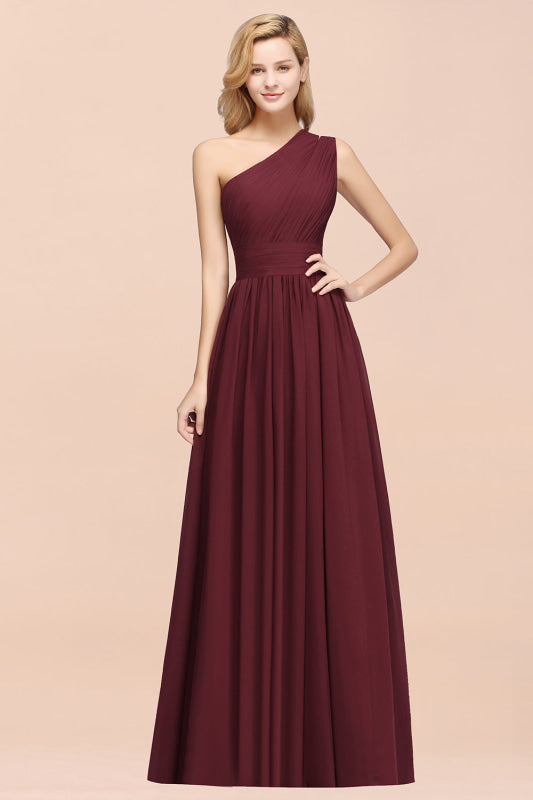One Shoulder Pleated Chiffon A-line Bridesmaid Dress Burgundy