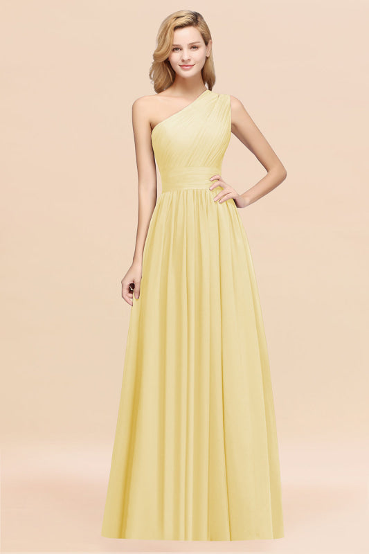 One Shoulder Pleated Chiffon A-line Bridesmaid Dress Burgundy