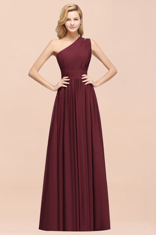 One Shoulder Pleated Chiffon A-line Bridesmaid Dress Burgundy
