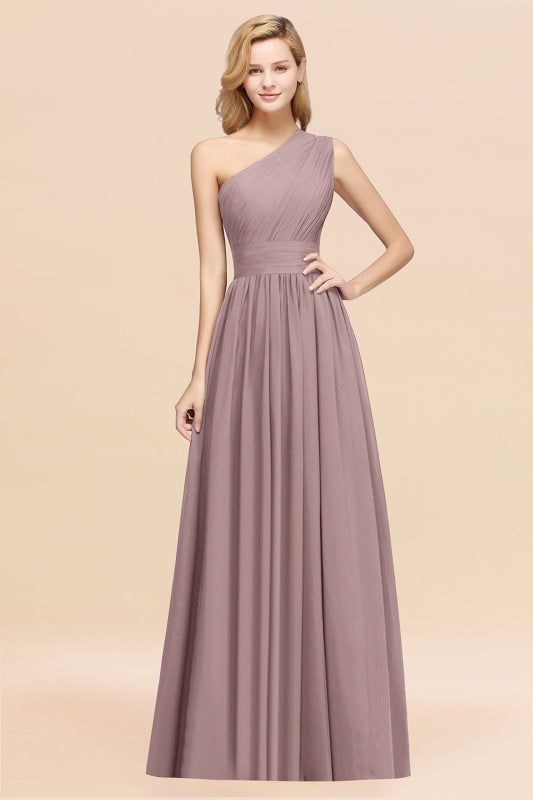 One Shoulder Pleated Chiffon A-line Bridesmaid Dress Burgundy