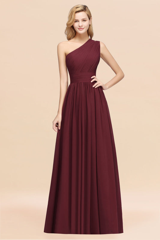 One Shoulder Pleated Chiffon A-line Bridesmaid Dress Burgundy