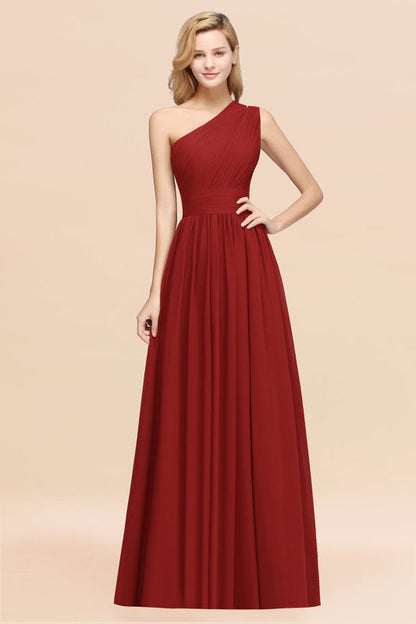 One Shoulder Pleated Chiffon A-line Bridesmaid Dress Burgundy