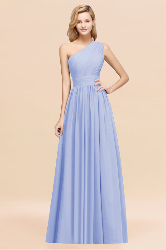 One Shoulder Pleated Chiffon A-line Bridesmaid Dress Burgundy