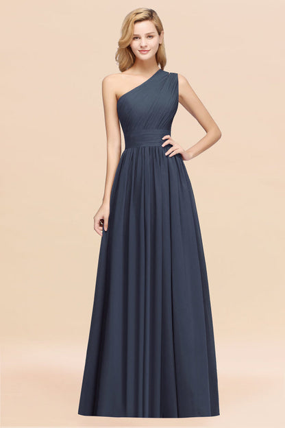 One Shoulder Pleated Chiffon A-line Bridesmaid Dress Burgundy