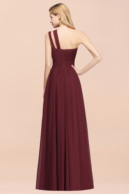 One Shoulder Pleated Chiffon A-line Bridesmaid Dress Burgundy