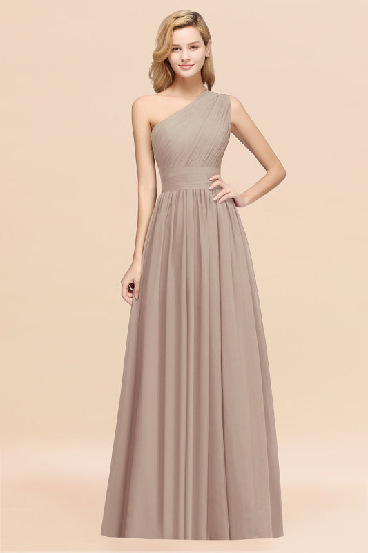 One Shoulder Pleated Chiffon A-line Bridesmaid Dress Burgundy