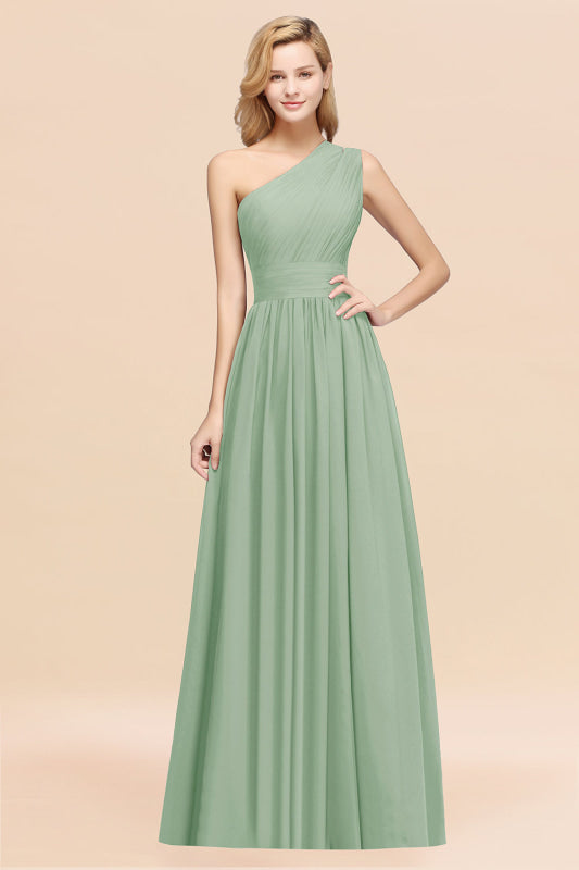 One Shoulder Pleated Chiffon A-line Bridesmaid Dress Burgundy