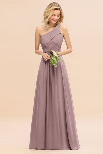 One Shoulder Aline Chiffon Bridesmaid Dress Long Wedding Guest Dress