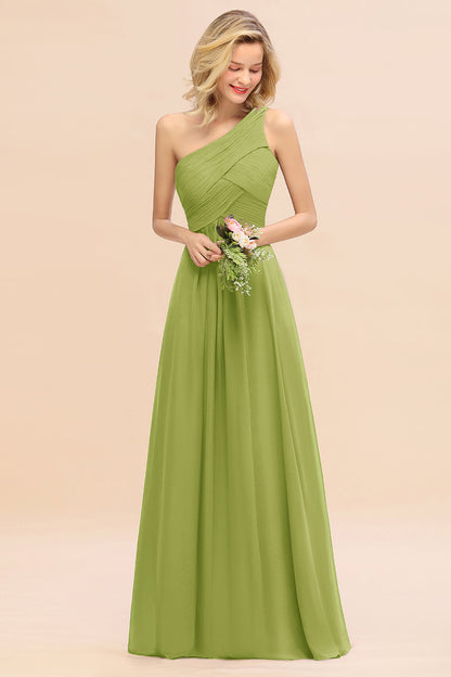 One Shoulder Aline Chiffon Bridesmaid Dress Long Wedding Guest Dress
