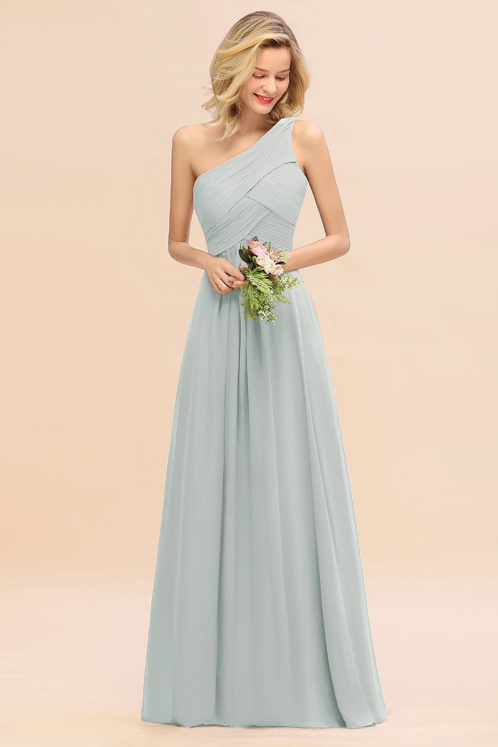 One Shoulder Aline Chiffon Bridesmaid Dress Long Wedding Guest Dress