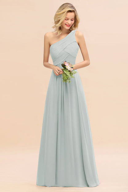 One Shoulder Aline Chiffon Bridesmaid Dress Long Wedding Guest Dress