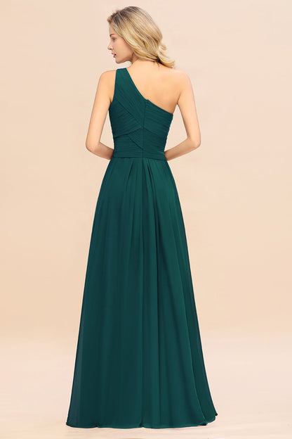 One Shoulder Aline Chiffon Bridesmaid Dress Long Wedding Guest Dress