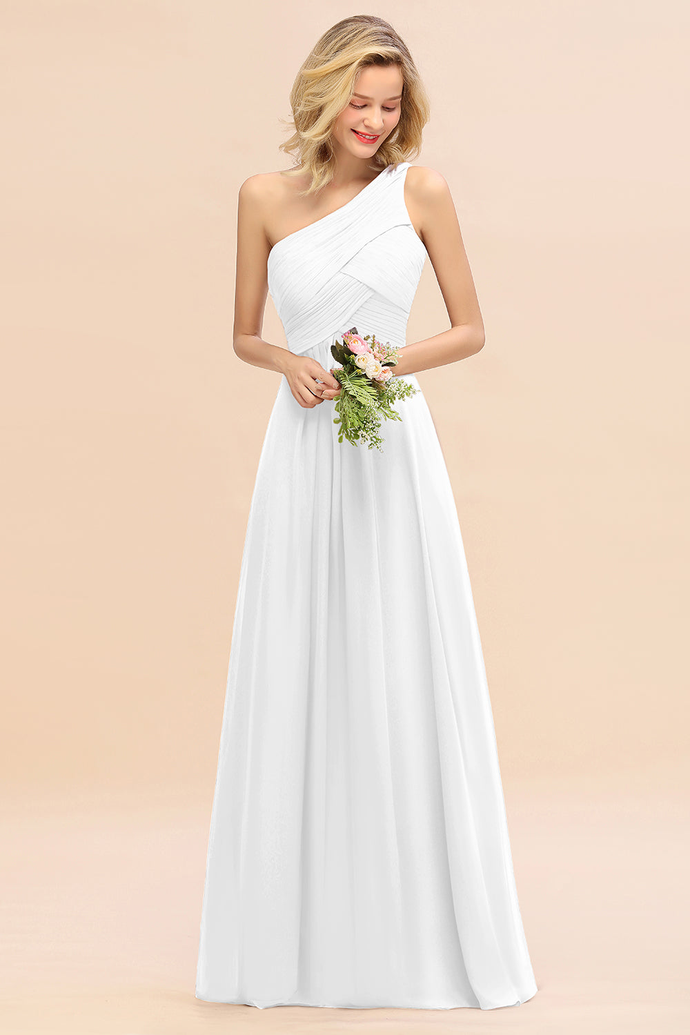 One Shoulder Aline Chiffon Bridesmaid Dress Long Wedding Guest Dress