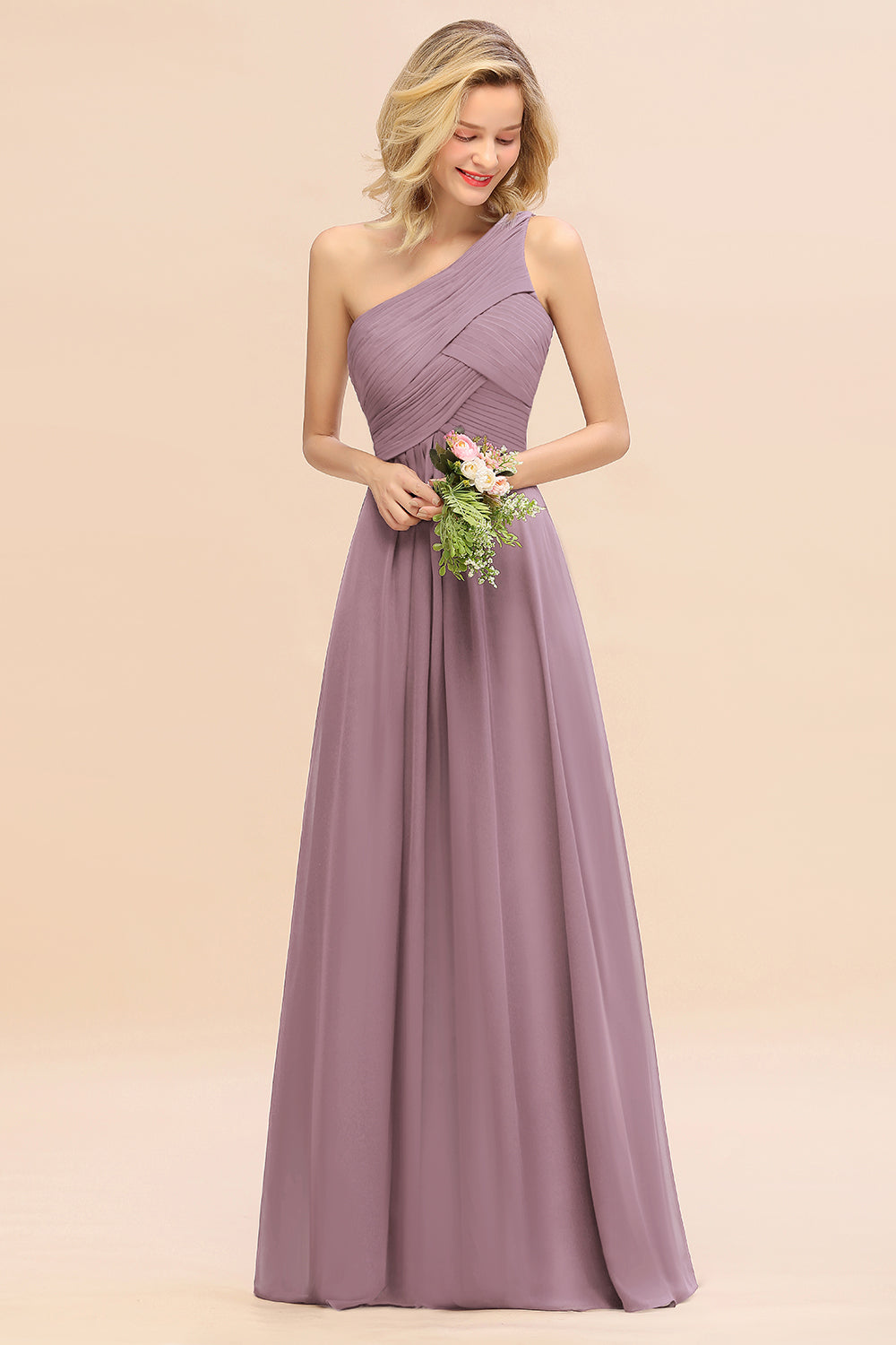 One Shoulder Aline Chiffon Bridesmaid Dress Long Wedding Guest Dress