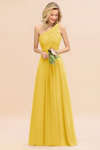 One Shoulder Aline Chiffon Bridesmaid Dress Long Wedding Guest Dress