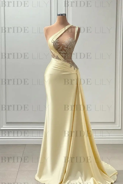 One Shoulder Purple Mermaid Prom Dress with Pleated Beading