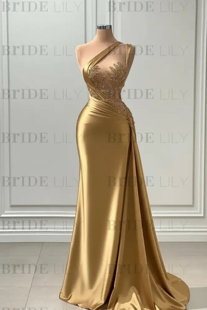One Shoulder Purple Mermaid Prom Dress with Pleated Beading
