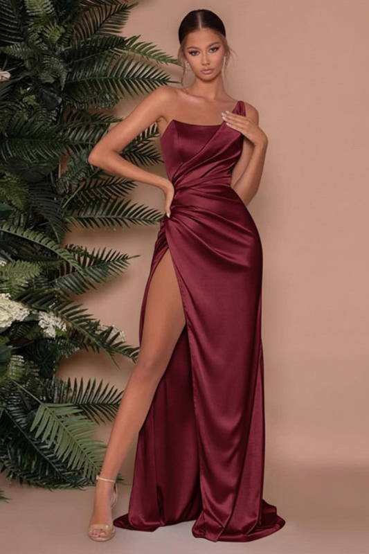 One Shoulder Sleeveless Long Slit Mermaid Evening Dress