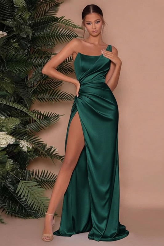 One Shoulder Sleeveless Long Slit Mermaid Evening Dress