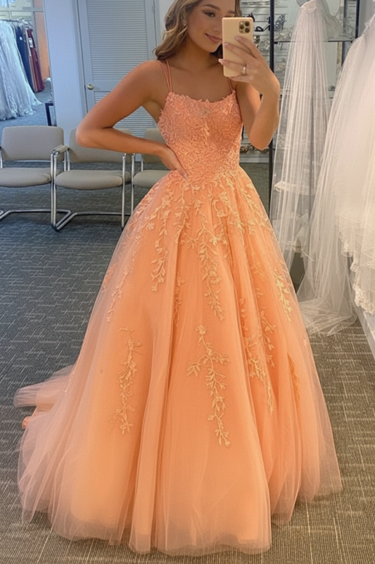 Open Back Yellow Lace Long Prom Dress Aline Lace Formal Evening Dress