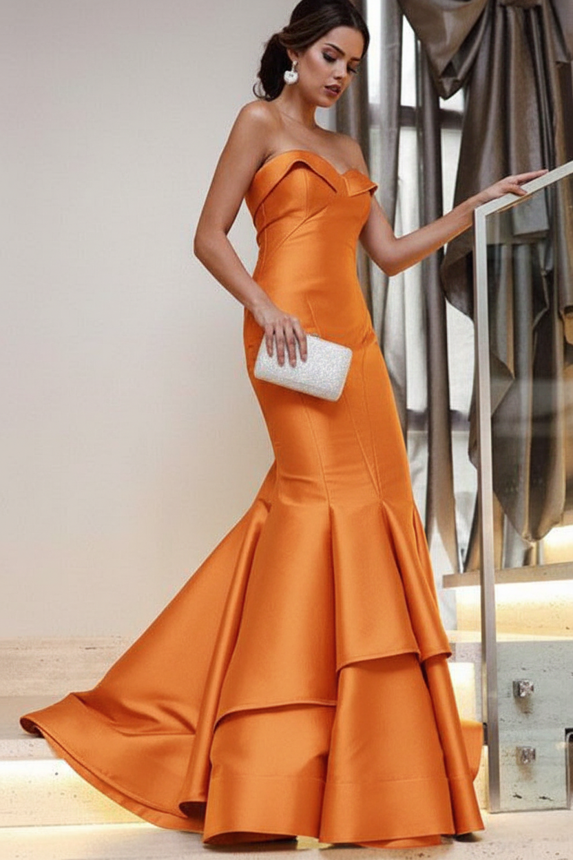 Strapless Mermaid Prom Dress Floor Length Evening Gown