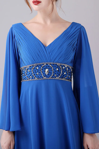 A-Line V-Neck Pleated Floor-Length Mother Of the Bride Dress With Beading