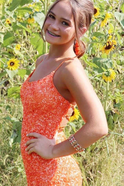 Red Sequin Lace-up Back Bodycon Mini Dress