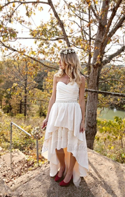 High low Wedding Dress,Strapless Wedding Dress