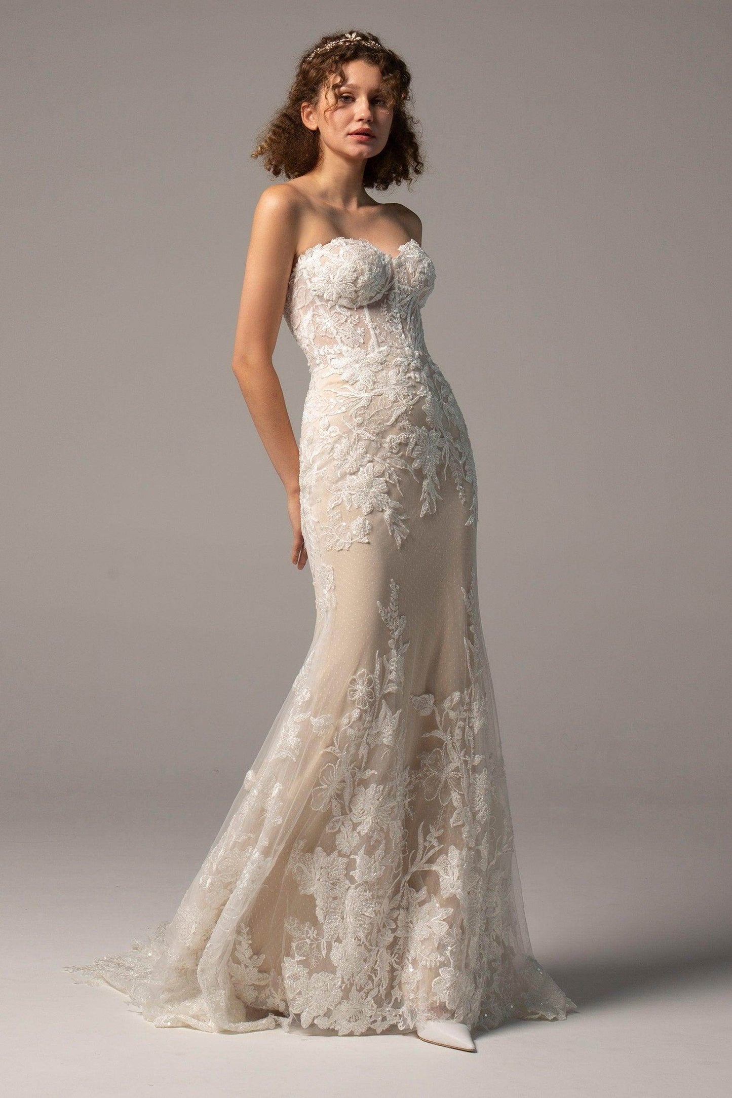 Trumpet Court Train Tulle Knitted Wedding Dress CW2360