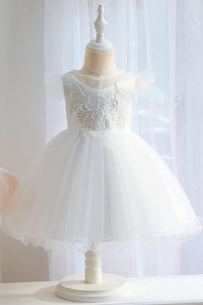 Pink Floral Jewel Ball Gown for Flower Girls with Appliques