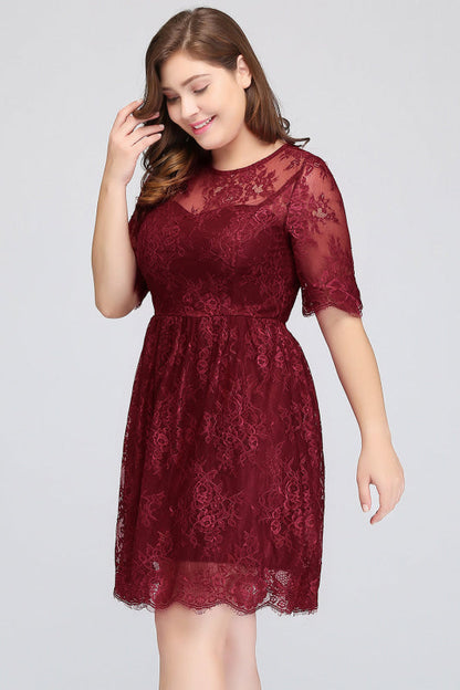 Plus size Burgundy Bridesmaid Dress with Short Sleeves