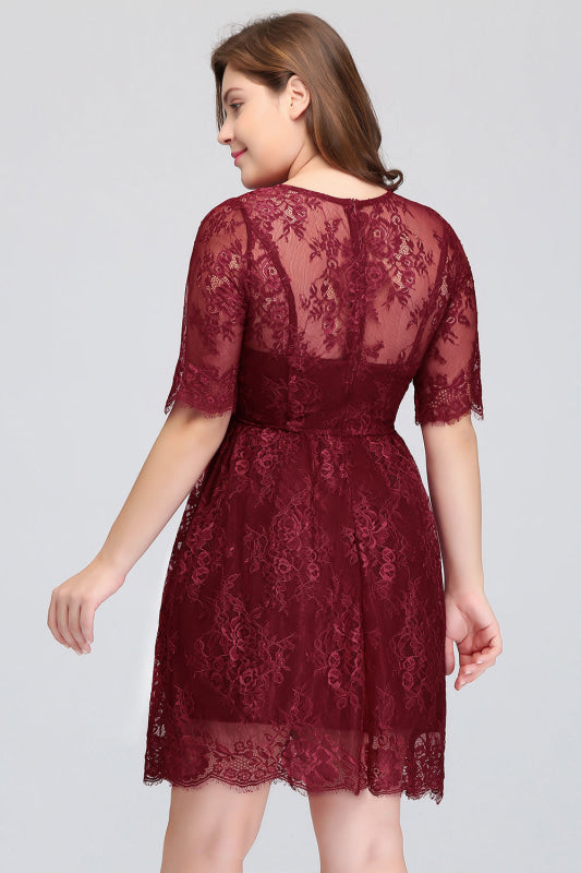 Plus size Burgundy Bridesmaid Dress with Short Sleeves