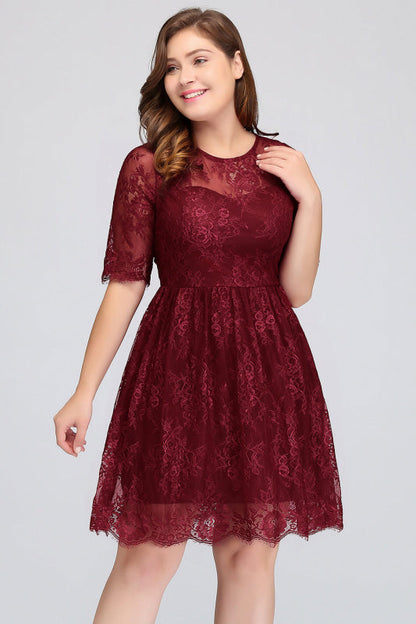 Plus size Burgundy Bridesmaid Dress with Short Sleeves