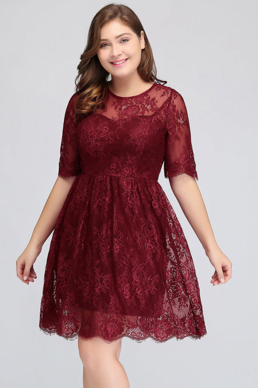 Plus size Burgundy Bridesmaid Dress with Short Sleeves