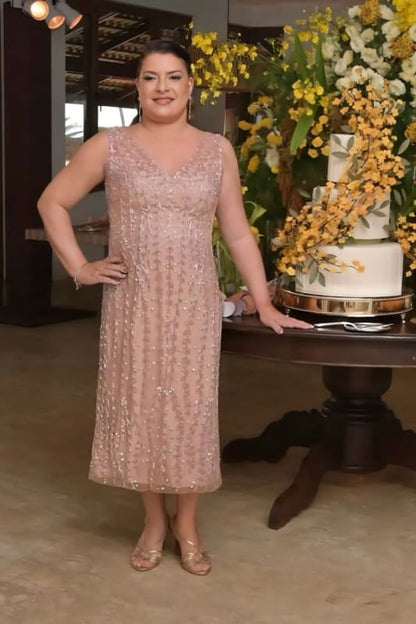 Plus Size Sequins Column Mother of the Bride Dress Sleeveless