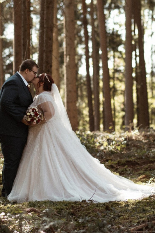 Plus Size Wedding Dresses Aline Cap Sleeves With Beadings