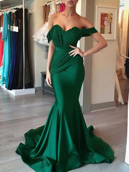 Aimishang Trumpet/Mermaid Sleeveless Off-the-Shoulder Sweep/Brush Train Ruffles Prom Spandex Dresses