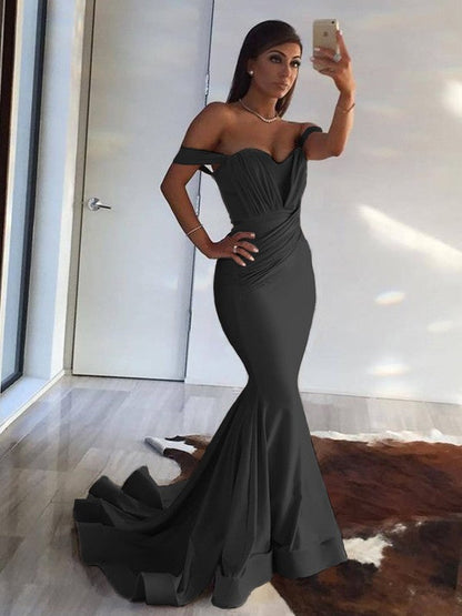 Aimishang Trumpet/Mermaid Sleeveless Off-the-Shoulder Sweep/Brush Train Ruffles Prom Spandex Dresses