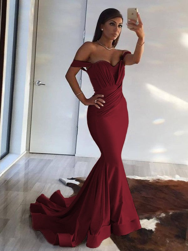 Aimishang Trumpet/Mermaid Sleeveless Off-the-Shoulder Sweep/Brush Train Ruffles Prom Spandex Dresses