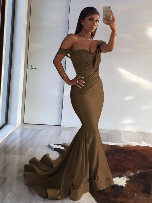 Aimishang Trumpet/Mermaid Sleeveless Off-the-Shoulder Sweep/Brush Train Ruffles Prom Spandex Dresses
