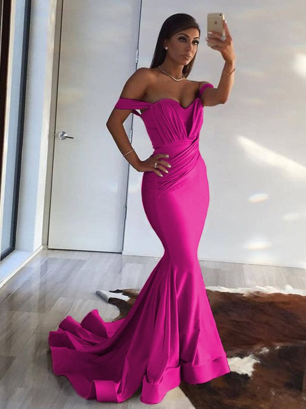 Aimishang Trumpet/Mermaid Sleeveless Off-the-Shoulder Sweep/Brush Train Ruffles Prom Spandex Dresses