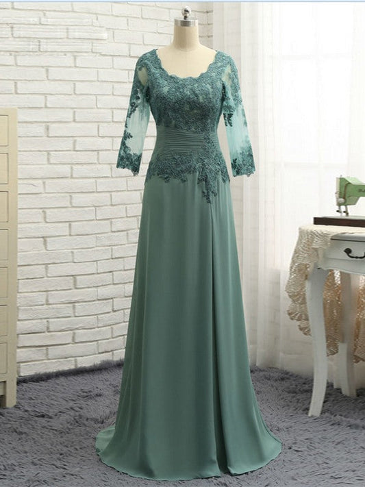 Noble A-shaped Princess Chiffon Sticker Spoon 3/4 Sleeve Mother of the Bride Dresses
