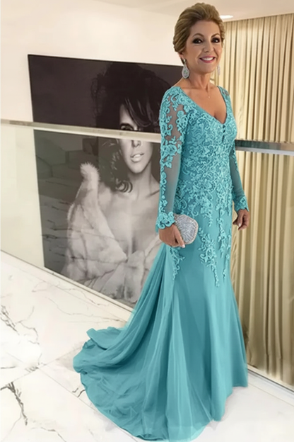 Elegant Long Sleeves Lace mother of the bride dress V-Neck