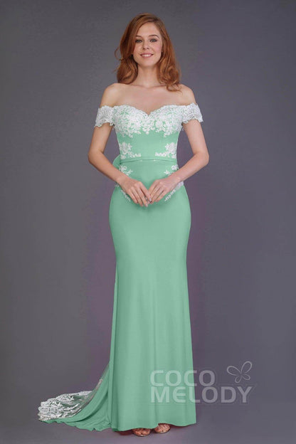 Mermaid Sweep Train Knitted Fabric Bridesmaid Dress PR3491
