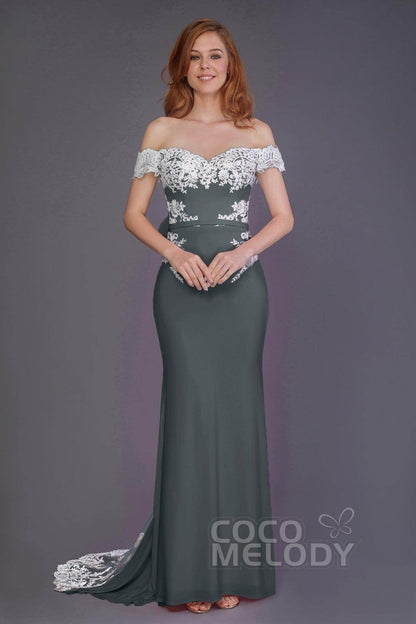 Mermaid Sweep Train Knitted Fabric Bridesmaid Dress PR3491
