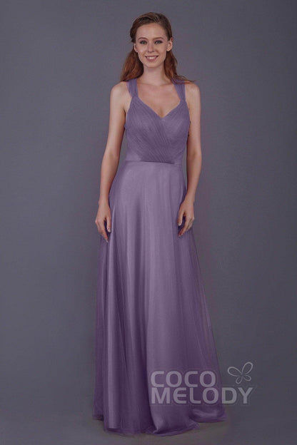 Sheath-Column Floor Length Tulle Bridesmaid Dress PR3496
