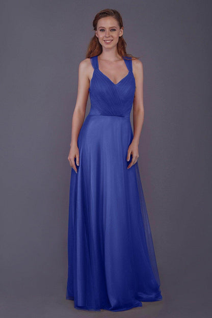 Sheath-Column Floor Length Tulle Bridesmaid Dress PR3496