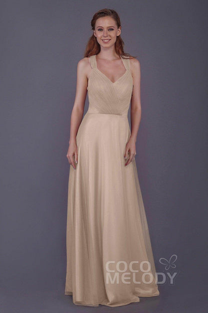 Sheath-Column Floor Length Tulle Bridesmaid Dress PR3496